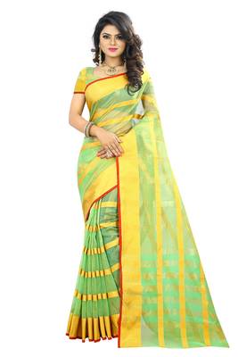 Parrot Green Woven Art Silk Saree With Blouse 4