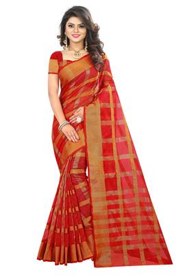 Red Woven Art Silk Saree With Blouse 1