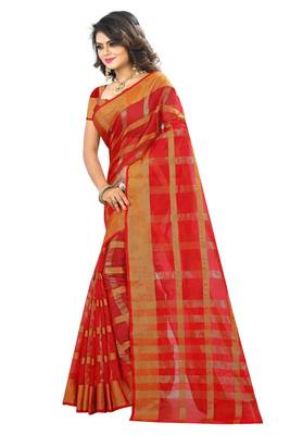 Red Woven Art Silk Saree With Blouse 3