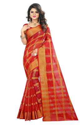 Red Woven Art Silk Saree With Blouse 4