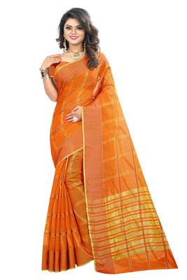 Orange Woven Art Silk Saree With Blouse 4