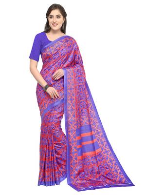 Light red printed crepe saree with blouse 1