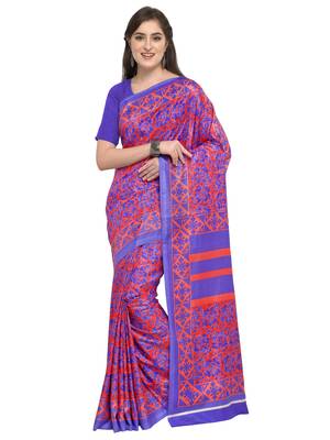 Light red printed crepe saree with blouse 3