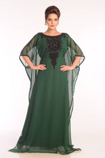 Green Georgette Embroidered Stitched Islamic Kaftans