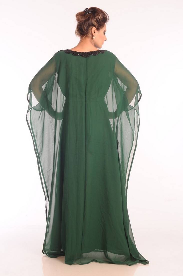 Green Georgette Embroidered Stitched Islamic Kaftans