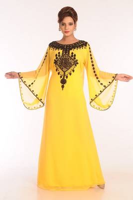 Yellow Georgette Embroidered Stitched Islamic Kaftans 1