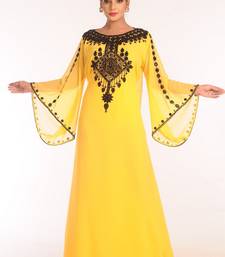 Yellow Georgette Embroidered Stitched Islamic Kaftans