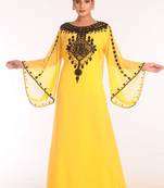 Yellow Georgette Embroidered Stitched Islamic Kaftans