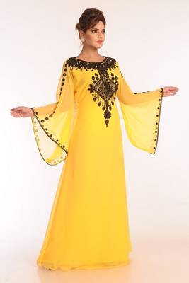 Yellow Georgette Embroidered Stitched Islamic Kaftans 3