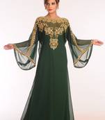 Emerald Green Georgette Kaftan with Heavy Gold Embroidery