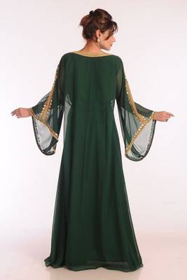 Emerald Green Georgette Kaftan with Heavy Gold Embroidery 2