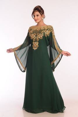 Emerald Green Georgette Kaftan with Heavy Gold Embroidery 5