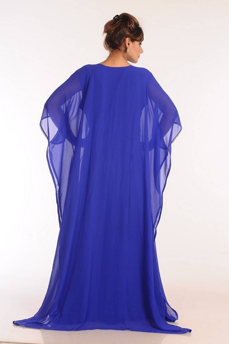 Royal Blue Georgette Embroidered Stitched Islamic Kaftans