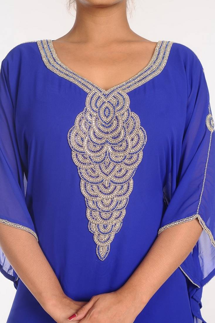 Royal Blue Georgette Embroidered Stitched Islamic Kaftans