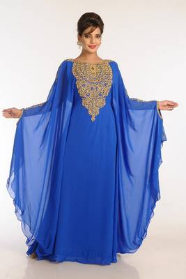 Blue Georgette Embroidered Stitched Islamic Kaftans 1