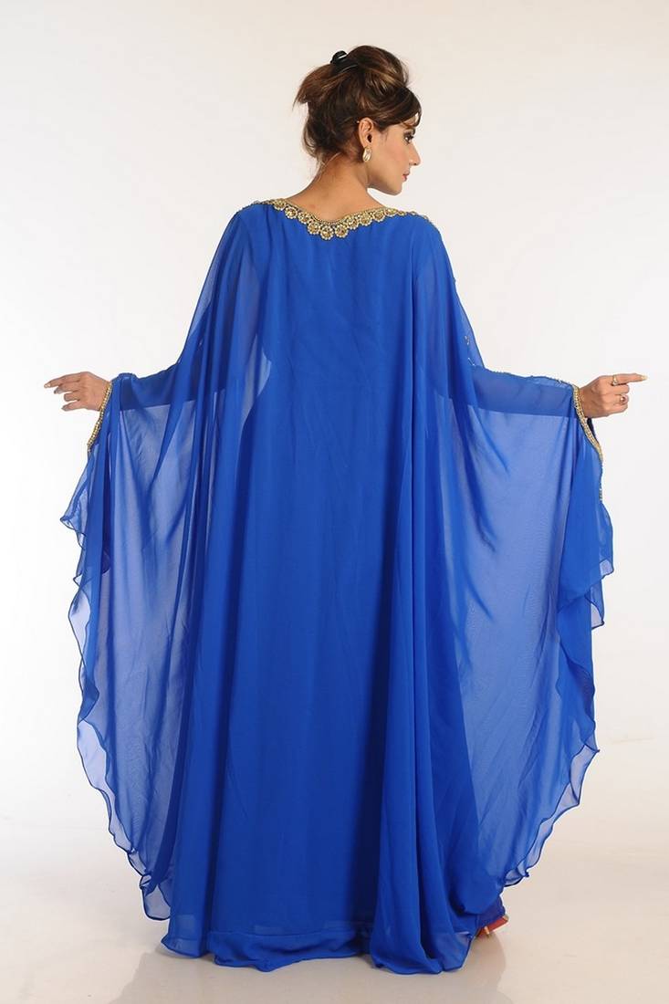 Blue Georgette Embroidered Stitched Islamic Kaftans