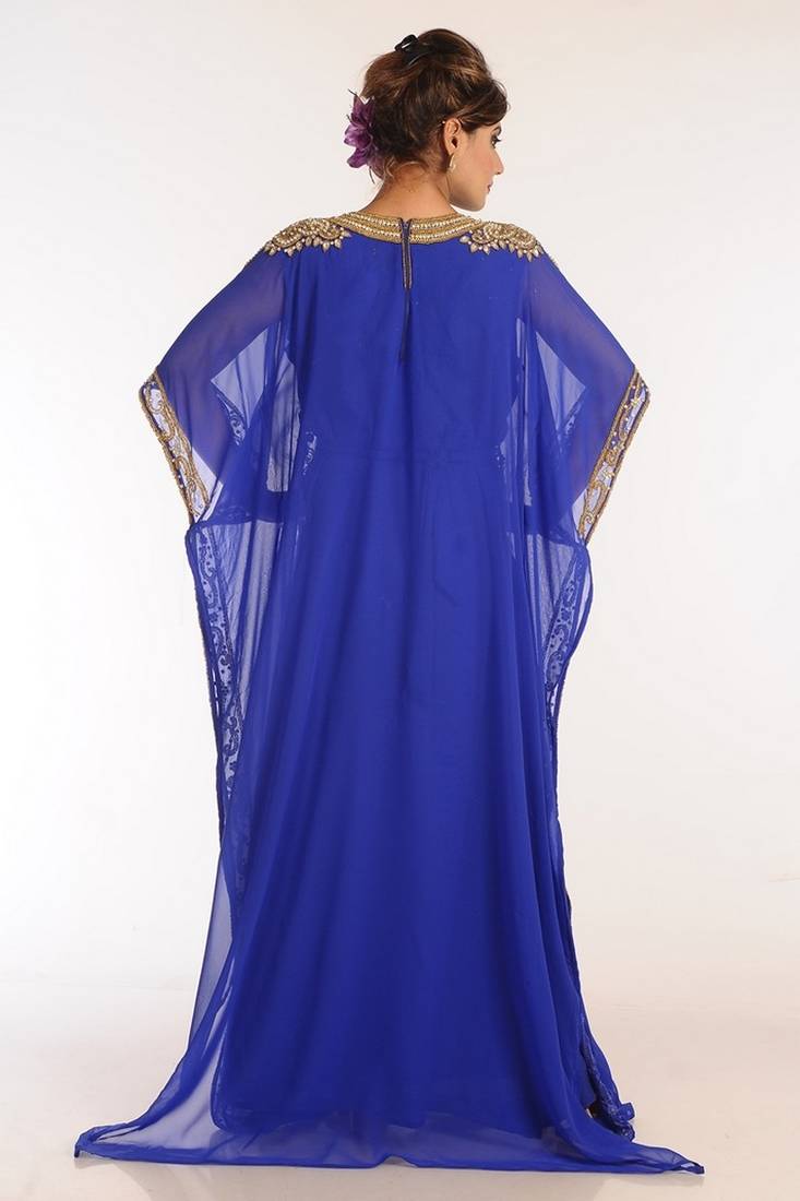 Royal Blue Georgette Embroidered Stitched Islamic Kaftans