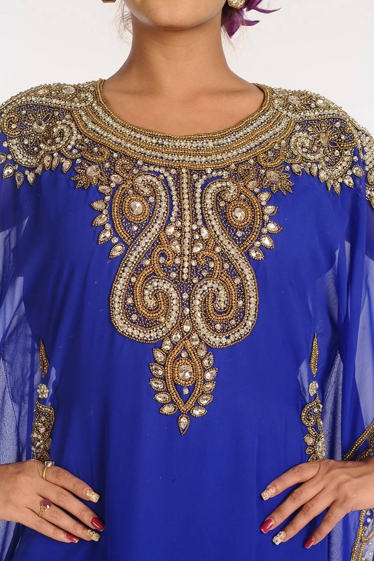 Royal Blue Georgette Embroidered Stitched Islamic Kaftans
