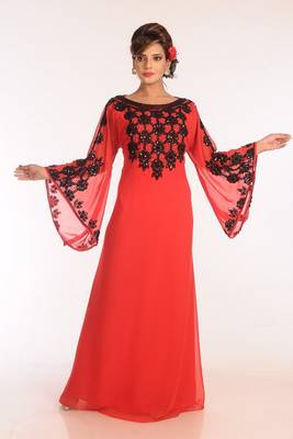 Red Georgette Embroidered Stitched Islamic Kaftans 1