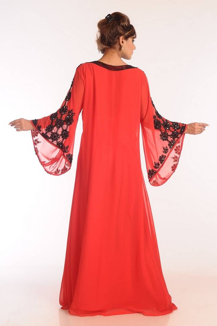 Red Georgette Embroidered Stitched Islamic Kaftans