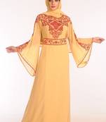 Beige Georgette Embroidered Stitched Islamic Kaftans