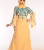 Beige Georgette Embroidered Stitched Islamic Kaftans