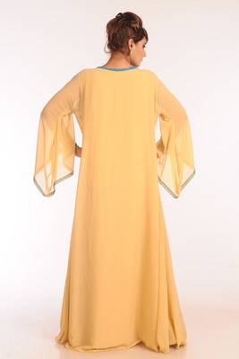 Beige Georgette Embroidered Stitched Islamic Kaftans 2