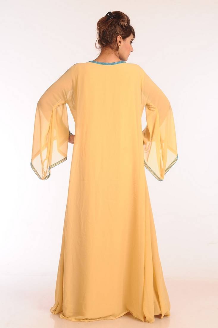 Beige Georgette Embroidered Stitched Islamic Kaftans