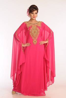 Pink Georgette Embroidered Stitched Islamic Kaftans 1