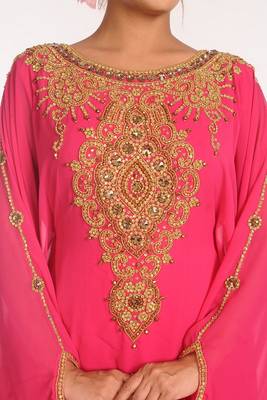 Pink Georgette Embroidered Stitched Islamic Kaftans 3