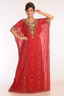 Red Georgette Embroidered Stitched Islamic Kaftans 1