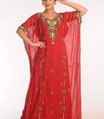 Red Georgette Embroidered Stitched Islamic Kaftans