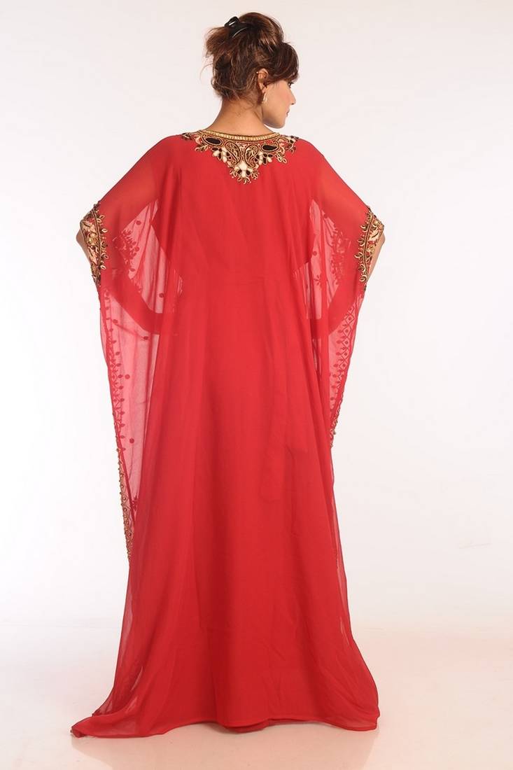 Red Georgette Embroidered Stitched Islamic Kaftans