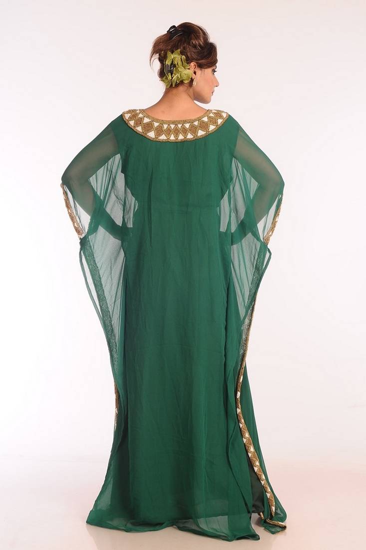 Green Georgette Embroidered Stitched Islamic Kaftans
