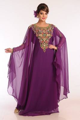 Purple Georgette Embroidered Stitched Islamic Kaftans 1