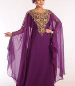 Purple Georgette Embroidered Stitched Islamic Kaftans