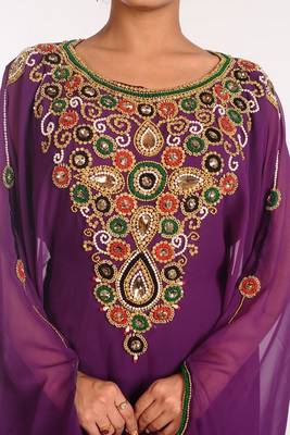 Purple Georgette Embroidered Stitched Islamic Kaftans 2
