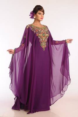 Purple Georgette Embroidered Stitched Islamic Kaftans 4