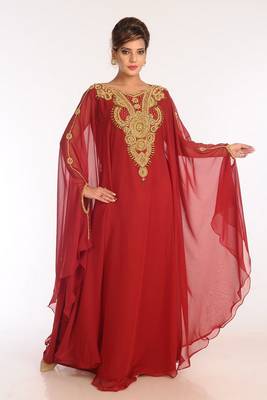 Maroon Georgette Embroidered Stitched Islamic Kaftans 1