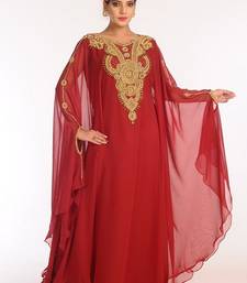 Maroon Georgette Embroidered Stitched Islamic Kaftans