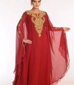 Maroon Georgette Embroidered Stitched Islamic Kaftans