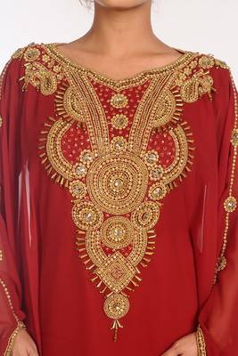 Maroon Georgette Embroidered Stitched Islamic Kaftans 2