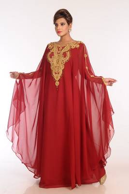 Maroon Georgette Embroidered Stitched Islamic Kaftans 4