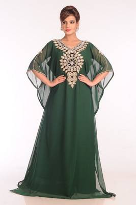 Bottom Green Georgette Embroidered Stitched Islamic Kaftans 1