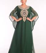 Bottom Green Georgette Embroidered Stitched Islamic Kaftans