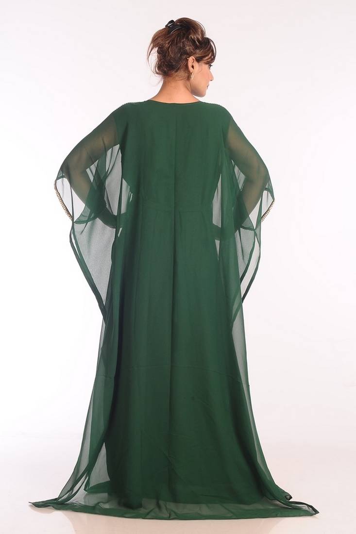 Bottom Green Georgette Embroidered Stitched Islamic Kaftans