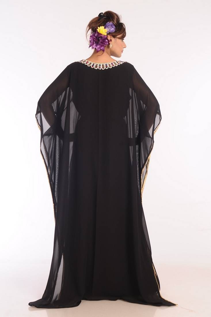 Black Georgette Embroidered Stitched Islamic Kaftans