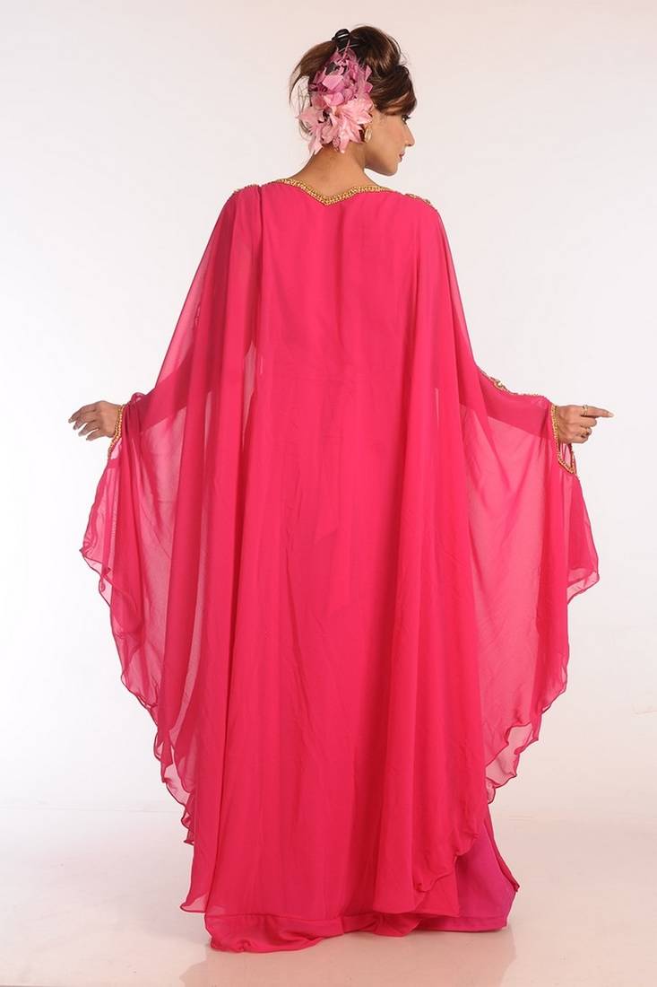 Pink Georgette Embroidered Stitched Islamic Kaftans