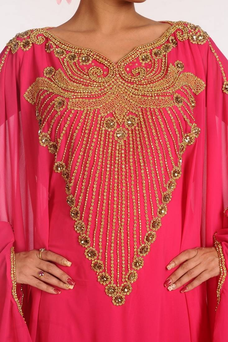 Pink Georgette Embroidered Stitched Islamic Kaftans