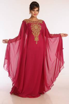 Maroon Georgette Embroidered Stitched Islamic Kaftans 1